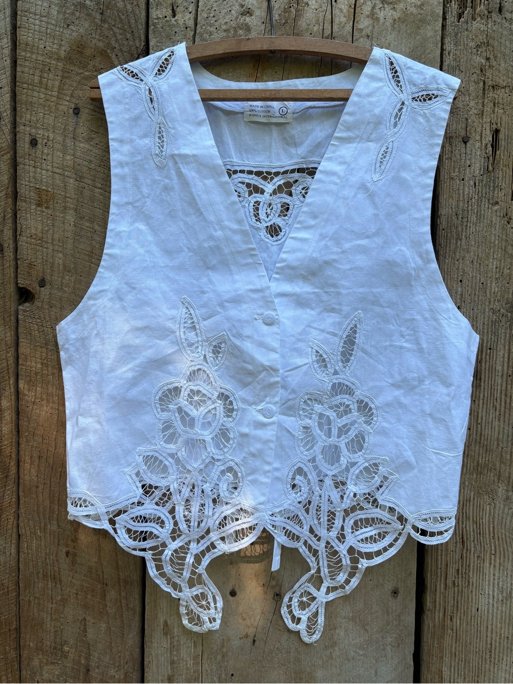 Vintage White Lace-Trim Sleeveless Vest